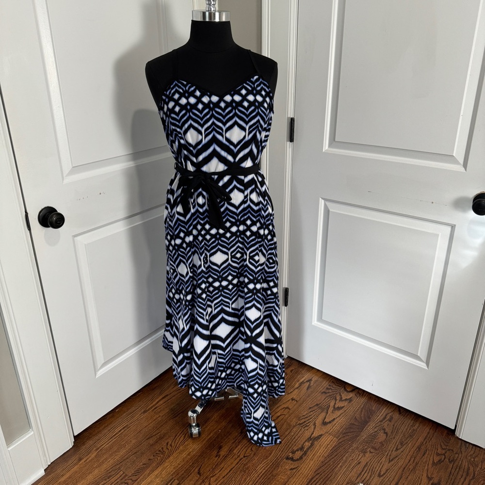 Lane Bryant Strappy Blue Print Dress with Handkerchief Hem Size 18/20 NWT